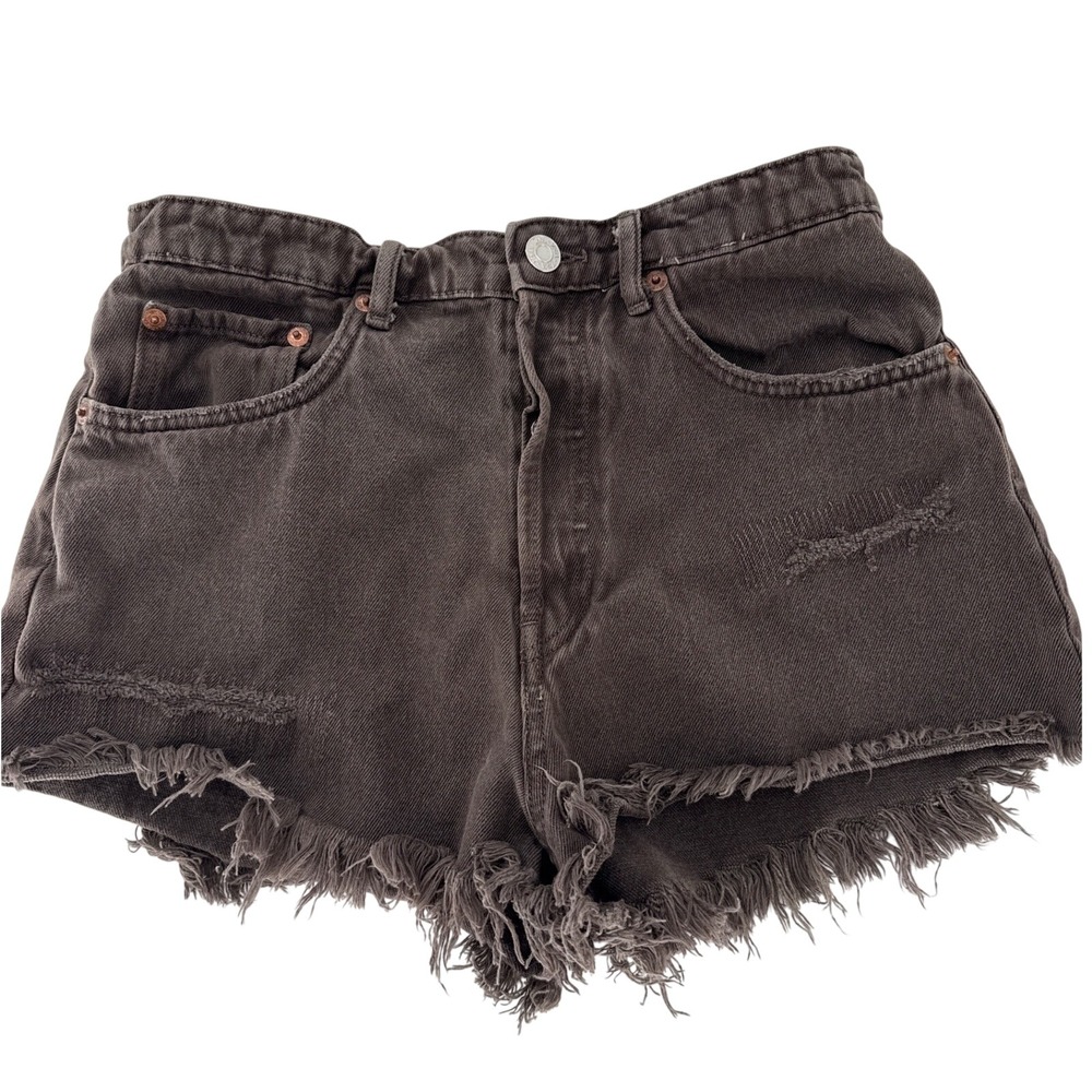 Zara Distressed High Waisted Denim Shorts Womens Size 8 Brown Casual Boho Indie